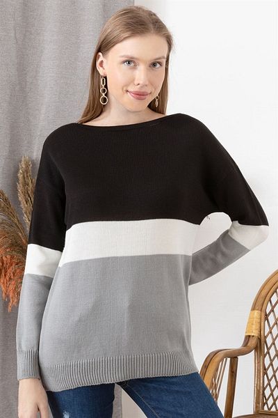 citystyle Pulover de damă cu gât barcă negru blocat