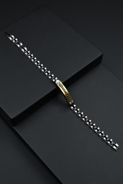 FRNCH 316L Çelik İtalyan Model Zirkon Taşlı Altın Renk Erkek Bileklik FRJ1226...