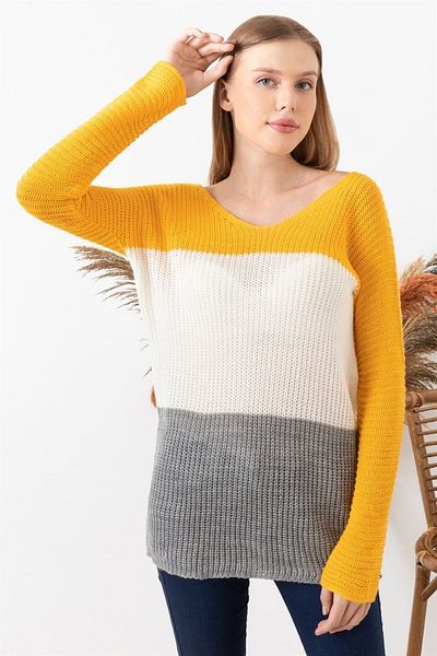 TRQOM Hanorac cu mânecă lungă pentru femei Mustard Color Block