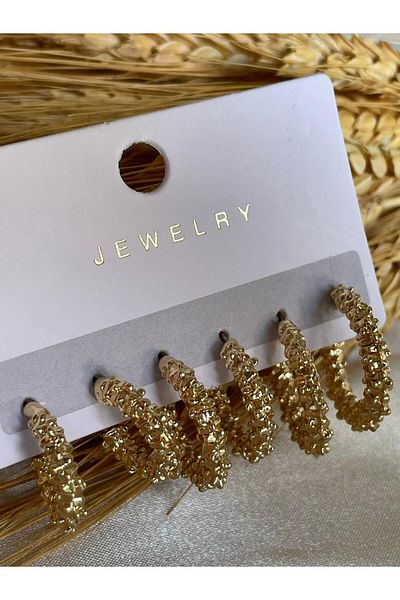 MOREPERLA Gold Colored 3-Piece Hoop Earring Set