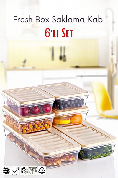 Nandy Home Set of 6 Freshbox - Cream Storage Container Set Suitable for Microwave and Diffraction