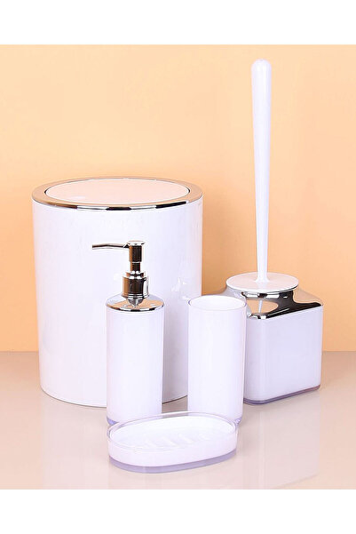 Kitchen Damys طقم حمام فاخر 5 قطع مطلي بالنيكل باللون الأبيض