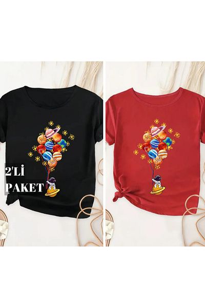 DAXİS Sportwear Company Set de 2 tricouri imprimate cu gât crew pentru băieți și fete