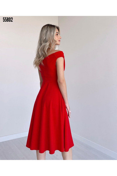 JANES Double Breasted Collar Midi Women's Dress - Crepe Fabric