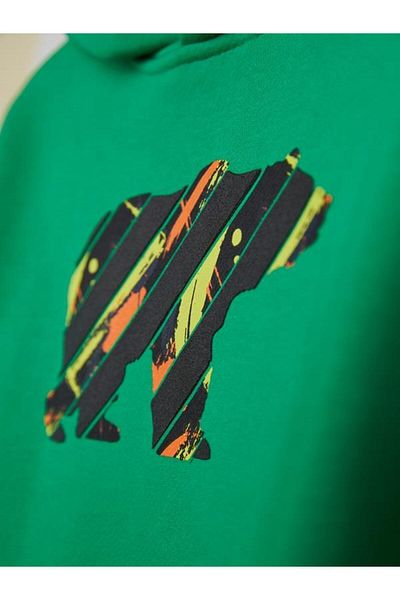 Bad Bear هودي للأولاد بغطاء للرأس باللون الأخضر - JR Green
