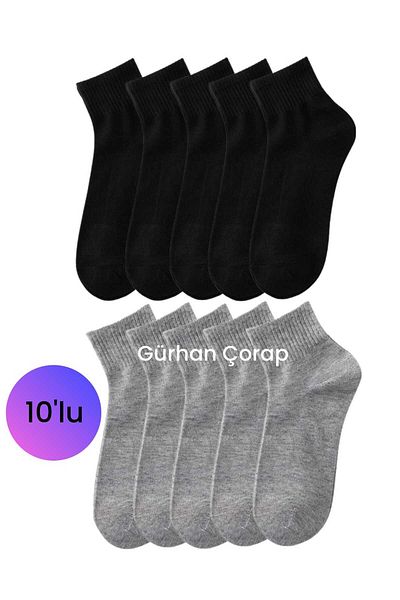 Gürhan Çorap Унисекс черно-сиви 10 чифта памучни спортни обувки Чорапи
