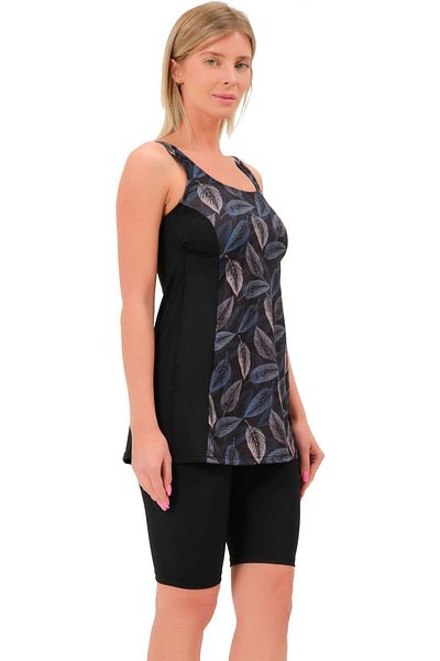 Argisa Plus Size Leggings - Garnished Patterned Tankini with Shorts 5534, Black Gray