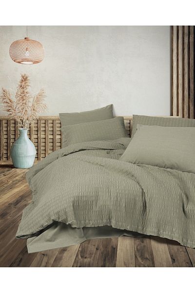 Cotton Box Green Liny Series - Σετ Παπλωματοθήκης Διπλό - Μοντέρνο Τυλιγμένο Σχέδιο