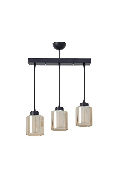 NisaLuce Nisa Luce Vintage 3'Lü Sıralı Cam Avize - Siyah / Bal