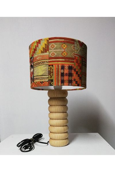 TEKAY AYDINLATMA Çul Kilim Patterned Head, Natural Wooden Lampshade