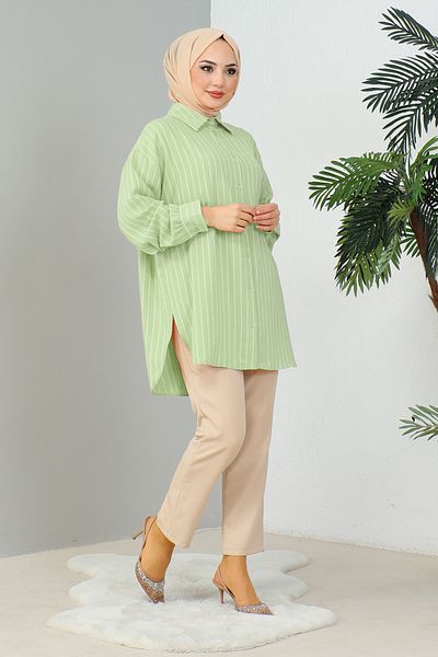 MODAQU Mint Green Striped Casual Shirt