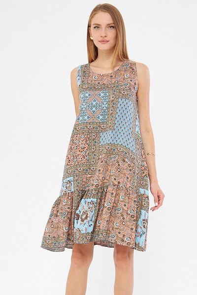 armonika Imprimeu Baby Blue - Rochie de damă fără mâneci și cu volane ARM-22K 001142