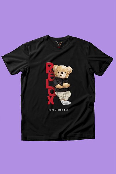 WİDİ Relax Bear Tedy Cute Cool Teddy Bear Imprimat 100% bumbac Băiat Copil Fată Copil Tricou negru