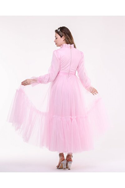 Asees Kadın Abiye Ve Mezuniyet Karina Tül Işıltılı Prenses Tesettür Elbise