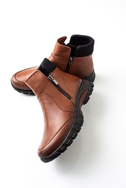 MY DERİ Floriy Kadın Hakiki Deri Orotpedik Fermuarlı Bot  1640