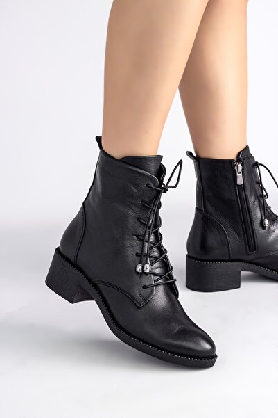 MY DERİ Angly Kadın Fermuarlı ve Bağcıklı Postal Bot 1649