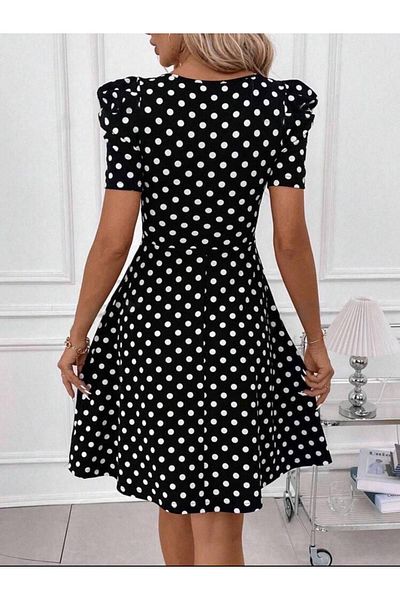 rengamoda Rochie de damă cu mâneci cu buline creponate