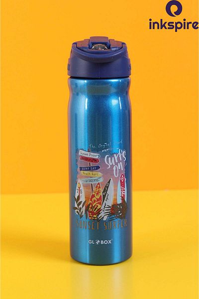 inkspire Boy's 500 ml Waterproof Steel Water Bottle - with Straw and No Smell Student Water Bottle