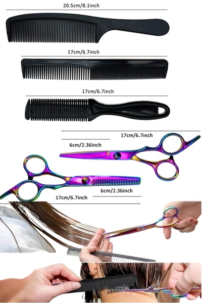 xolo Deri Çantalı 6 Parça Rainbow Saç Sakal Makas Tıraş Seti Düz Ara Tarak Makas Kuaför Berber XLQ501SET