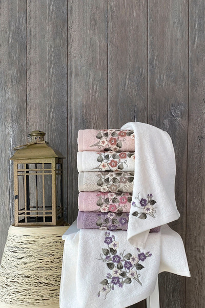 MARİBOR AMARIS - %70 Bambu / %30 Pamuk 3D Nakışlı El Havlusu - 6'lı Set 50x90