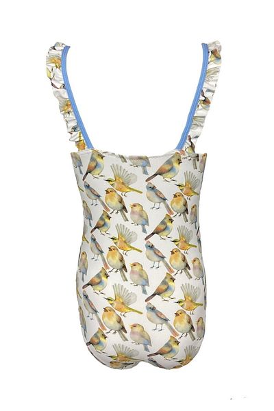 LOOK ME Μαγιό για κορίτσια Nessi Byrd 50uv - Μοτίβο πουλάκι και μικροσκοπικά βολάν