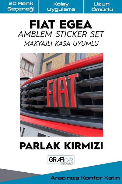 GRAFİCAR Fiat Egea Amblem Kaplama Sticker Set - Parlak Kırmızı / Makyajlı Kas...