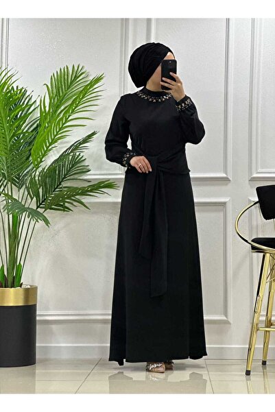 masalabiyem 2776 K 150 SİYAH YENİ SEZON ÇINAR ÖZKAN BEL BAĞLAMALI ELBİSE