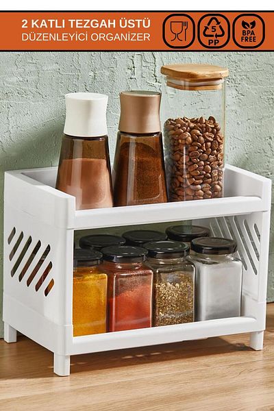 Poomy Spice Rack 2 Tiers Kitchen Organizer Organizer