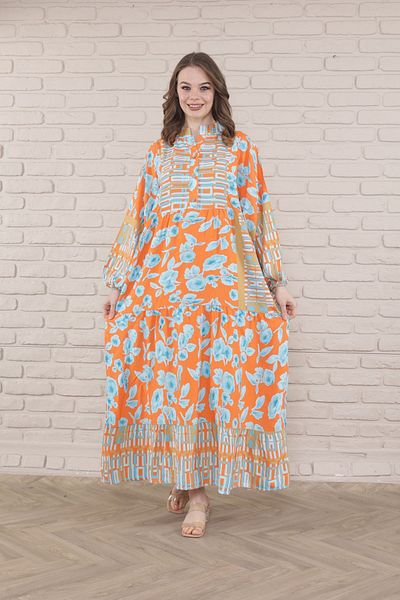 mervemoda Γυναικείο φόρεμα Plus Size - Μπροστινό με κουμπιά και ύφανση