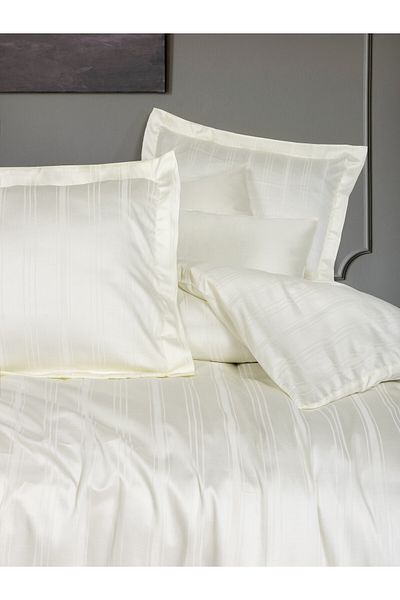 Cotton Box Smart Bamboo Satin - Σετ Παπλωματοθήκη Διπλό Εκρού, Ρίγα