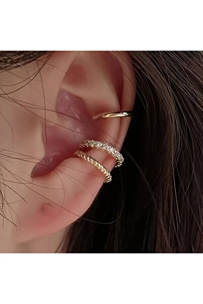 Idilduru kozmetik gold 3'lü kıkırdak eklem küpe