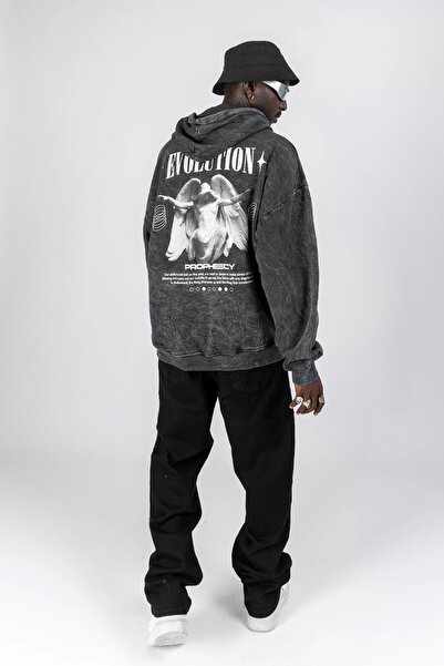 Sekizbiraltı Μαύρο Evolution Printed Oversize Unisex Hoodie με κουκούλα