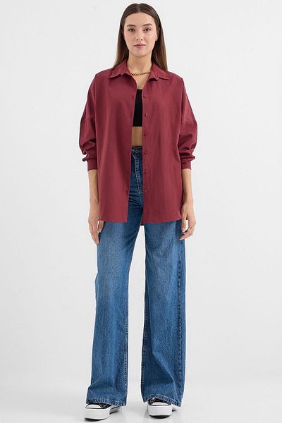 Bigdart Cămașă Lungă Oversize Culoare Prune Model 3900