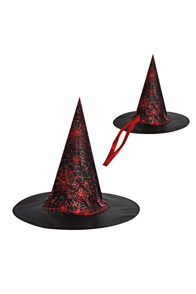 EkoStore Siyah-Kırmızı Cadı Şapkası - Cadılar Bayramı Şapkası - Halloween Şapkası - Halloween Hat