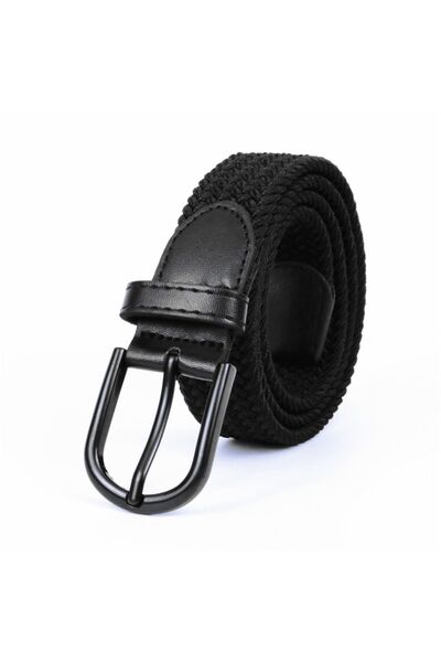 Kemer Dünyası حزام مضفر مرن للجنسين باللون الأسود