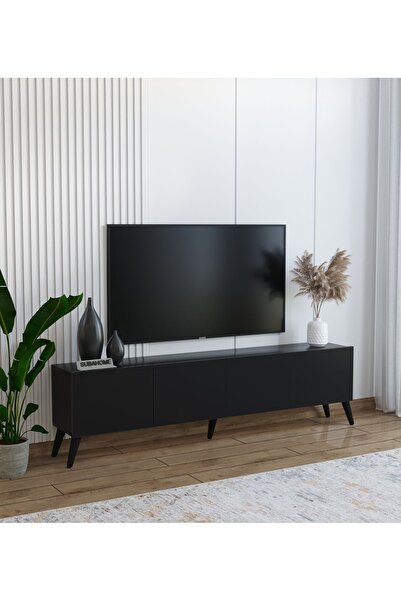 subahome Siyah Ergonomik 4 Kapaklı %100 Mdf Tv Ünitesi 160 X 30 X 45 - Modern Ve Fonksiyonel Tasarım