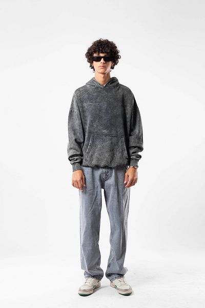 Sekizbiraltı Πλυμένο Μαύρο Basic Oversize Unisex Hoodie