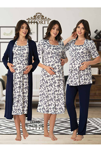 Effortt طقم ثوب نوم دانتيل مخطط للحوامل وثوب صباحي