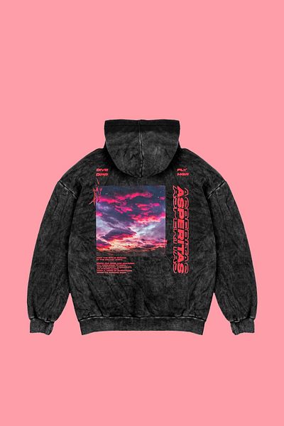 Sekizbiraltı Πλένεται μαύρη Asperitas Back Printed Oversize Unisex Hoodie