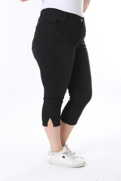 EYLÜL BUTİK Large Size Women's Jeans Pocket - Leg Split and Embroidery Detail