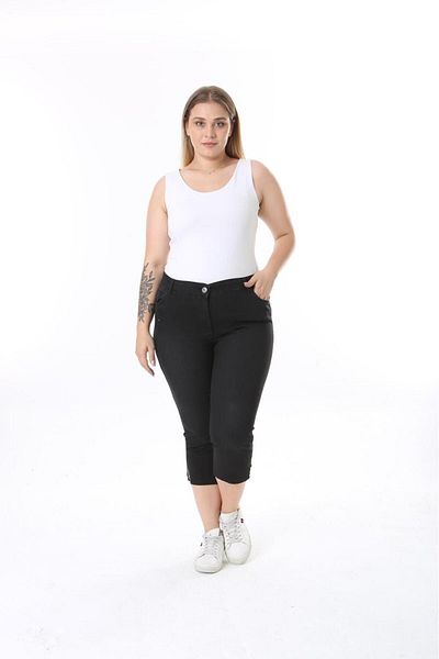 EYLÜL BUTİK Large Size Women's Jeans Pocket - Leg Split and Embroidery Detail