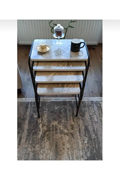 Can Vista Home Gri 4'lü Zigon Sehpa Metal Statik Siyah Ayaklı