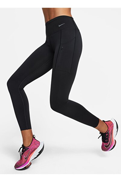 Nike Siyah - Gri - Gümüş Kadın Skinny Fit Tayt DQ5692-010 W NK DF GO MR 7/8 TGHT