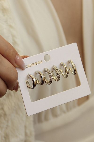 takıtarzım Set of earrings for women, 3 different models of silver earrings