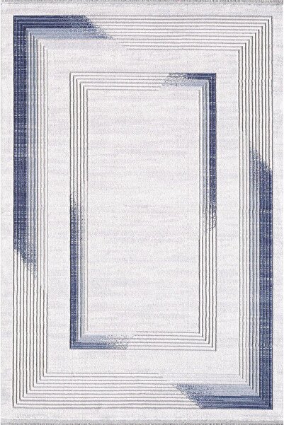 Artemis Halı Artemis Halı 06404A Mavi Krem Çizgili Çerçeveli Halı