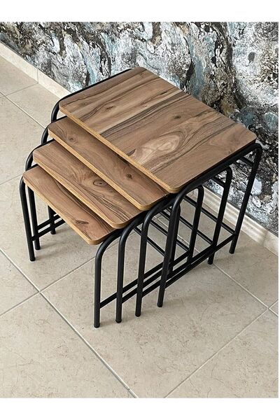 canbulanhome Valencia Patentli Orijinal 4'lü Zigon Sehpa Takım Metal Statik S...