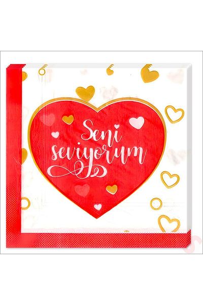 PartAntalya Red and White Heart I Love You NapKin