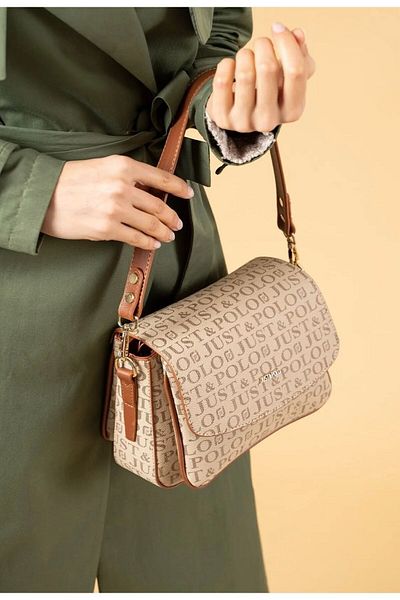 Just Polo Sand Tan 2 Compartment Shoulder Bag Monogram 2197mh