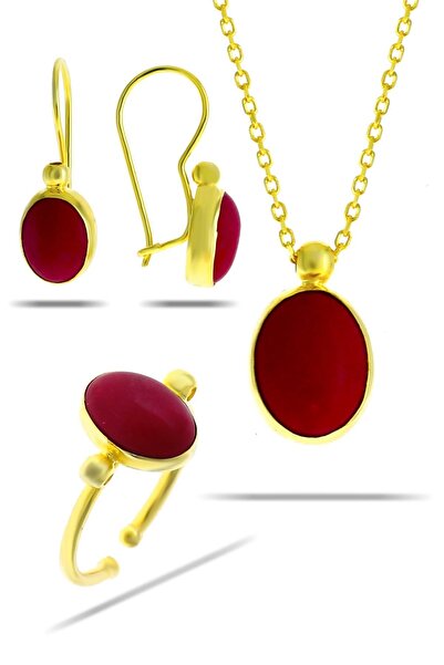 Sümer Telkari Marcan Taşlı Altın Yaldızlı Gümüş Set 2318