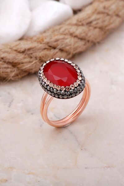 Sümer Telkari Kök Yakut Taşlı Rose Gümüş Yüzük 3463